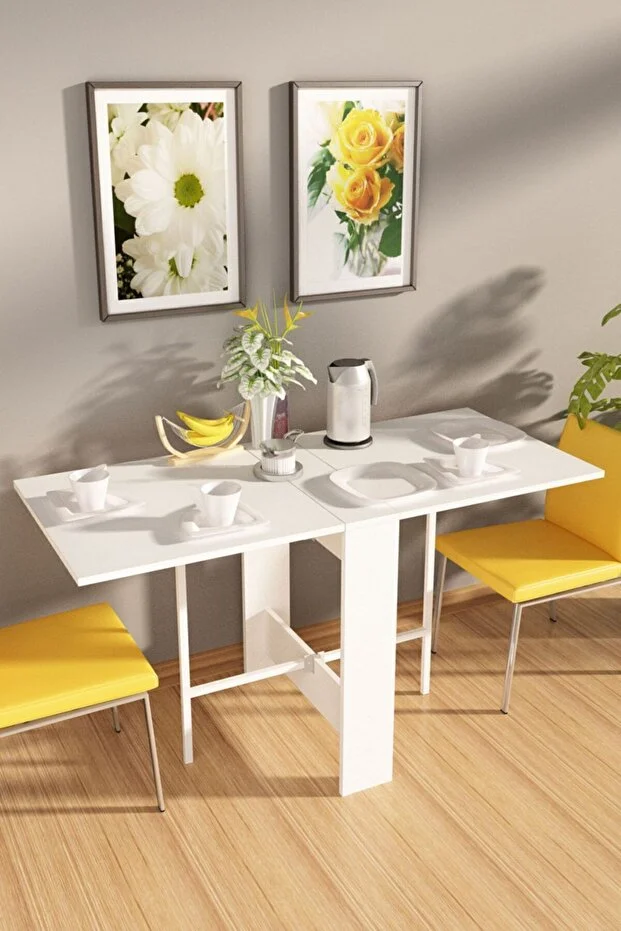 Flamingo Pratik Katlanır Beyaz Masa Portatif Yemek ve Mutfak Masası